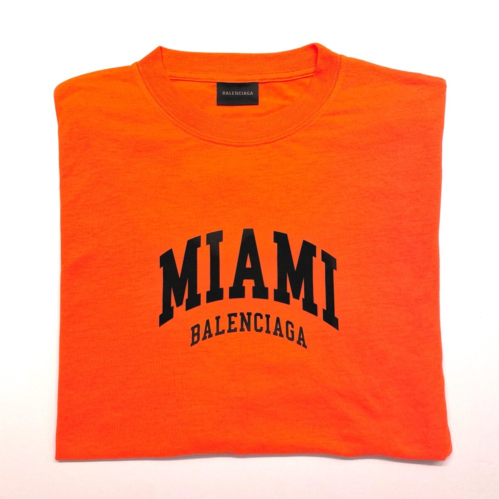 Balenciaga Miami Print T-Shirt Fluorescent Orange Size Large
